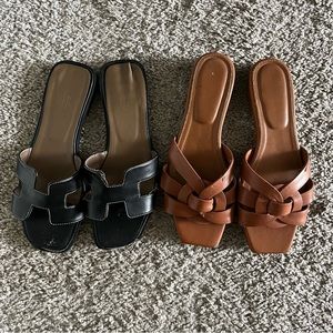 Lot - Hermes Oran and YSL Tribute Leather Flat Sandals